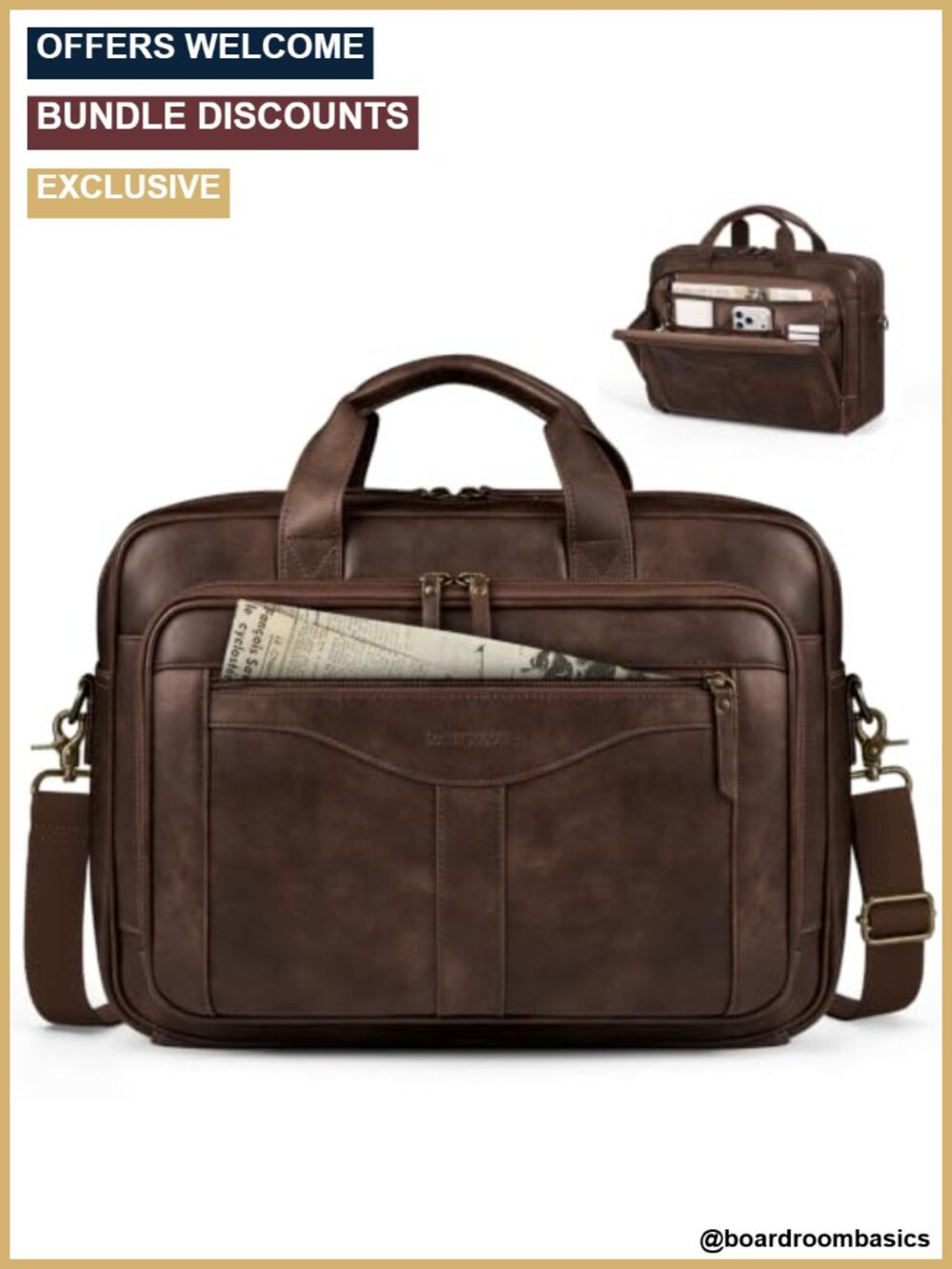 RAINSMORE PU Leather Laptop Messenger Bag Briefcase 16 inch